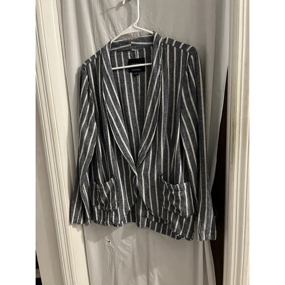 Sanctuary Blue White Striped One Button Linen Blend Blazer Sz Xl - Picture 1 of 4
